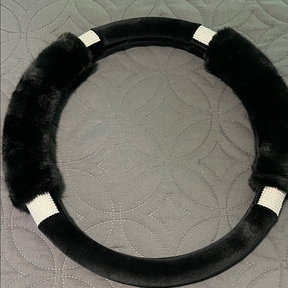 Elegant Black Fur and bling steering wheel cover. Brand New